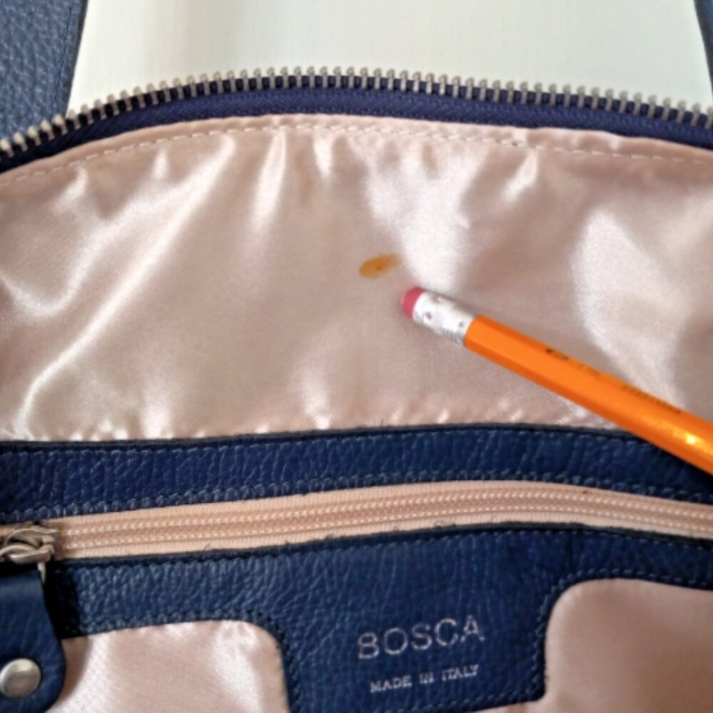 Bosca Blue Pebbled Leather Weekender Travel Tote Made in Italy Large Bag - Picture 6 of 14